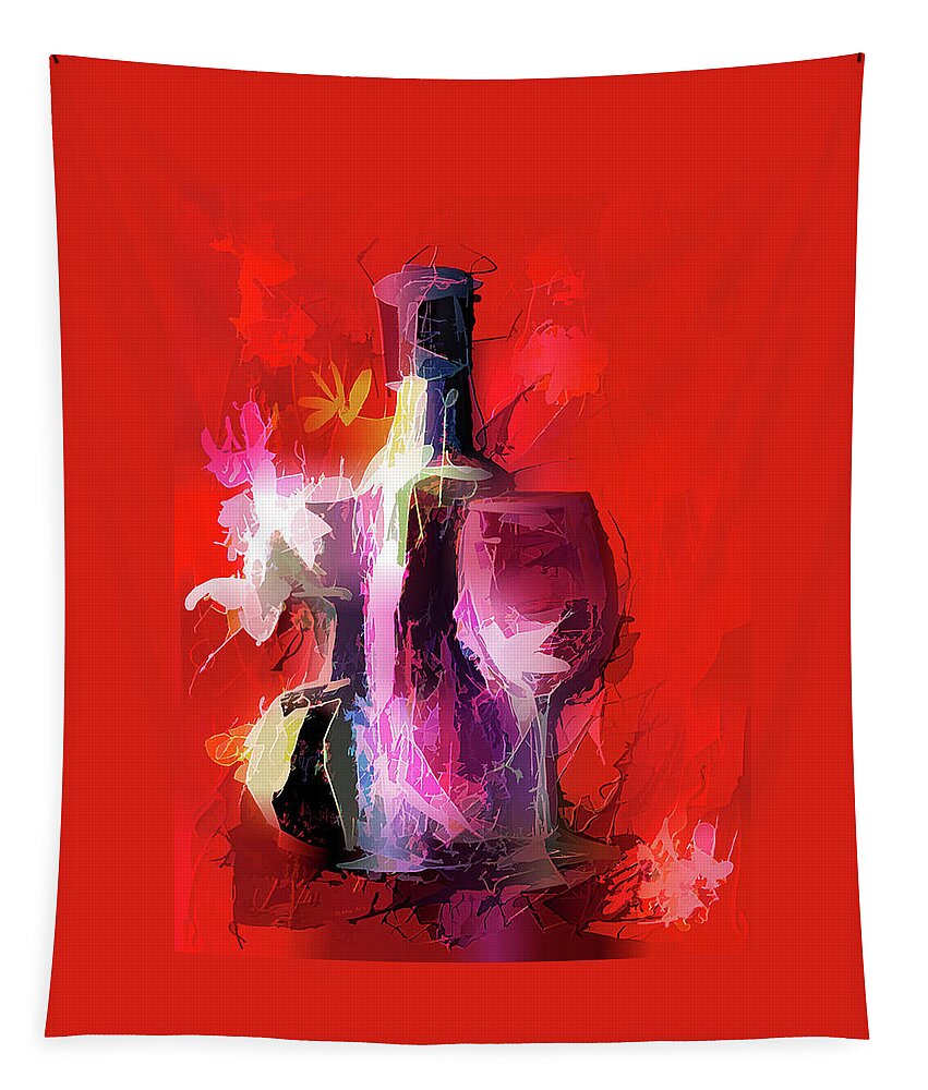 Lenaowens Tapestry featuring the digital art Fun Colorful Modern Wine Art  by O Lena