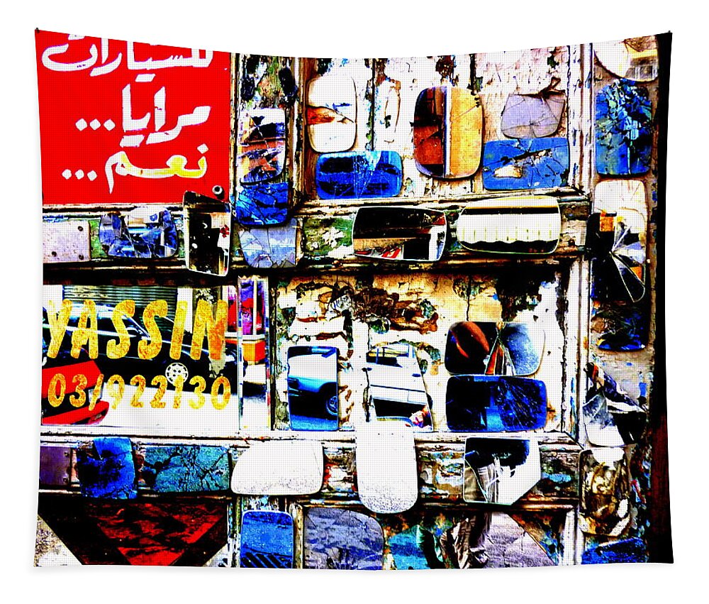 Lebanon Tapestry featuring the photograph Funky Yassin Glass shopfront in Beirut by Funkpix Photo Hunter