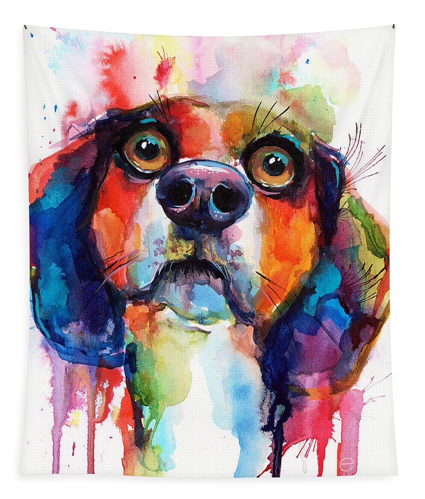 Beagle Tapestry featuring the painting Funny Beagle dog art by Svetlana Novikova