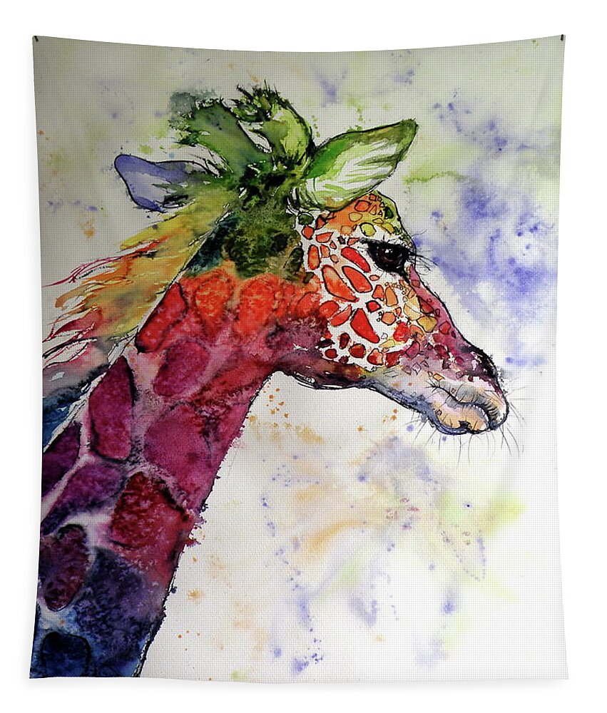 Giraffe Tapestry featuring the painting Funny giraffe by Kovacs Anna Brigitta