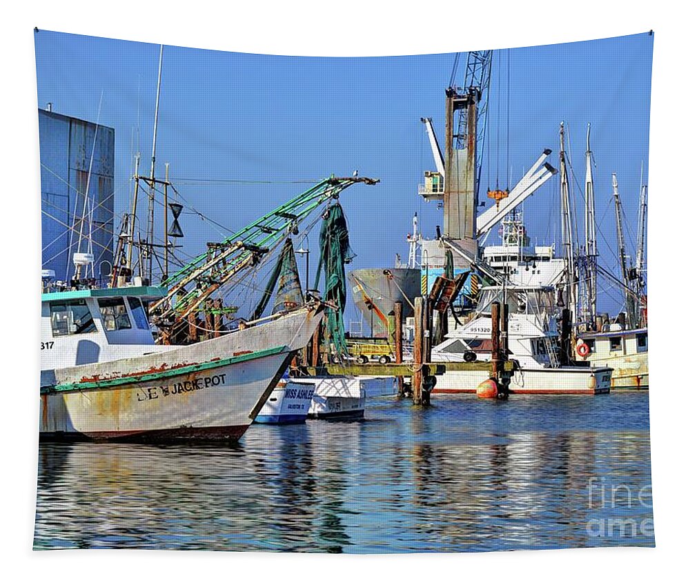 Fishing Tapestry featuring the photograph Galveston Fishing Boats by Savannah Gibbs