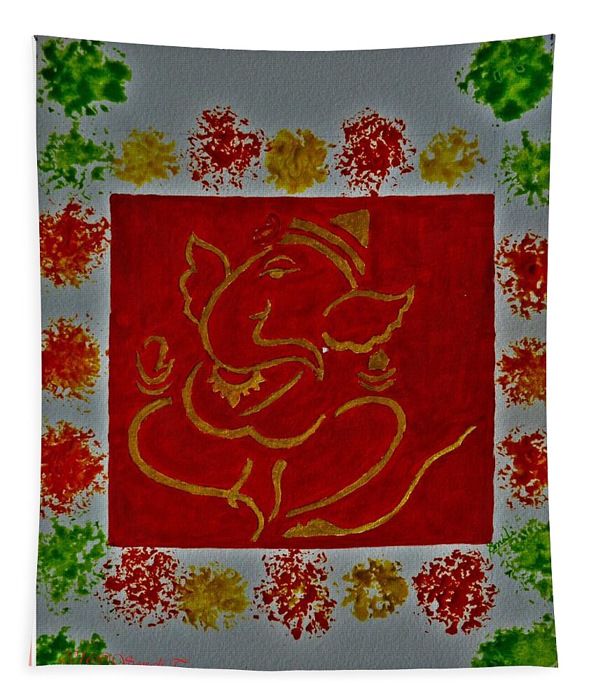 Ganadhish Tapestry featuring the painting Ganadheesh by Sonali Gangane