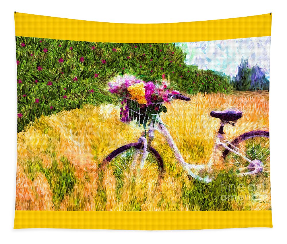 Bicycle Tapestry featuring the painting Garden Bicycle Print by Tina LeCour