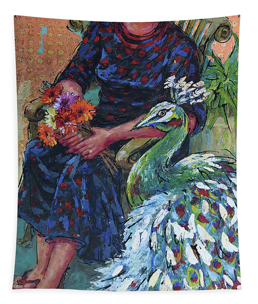 Woman Sitting In Garden Tapestry featuring the painting Garden Bliss by Jyotika Shroff