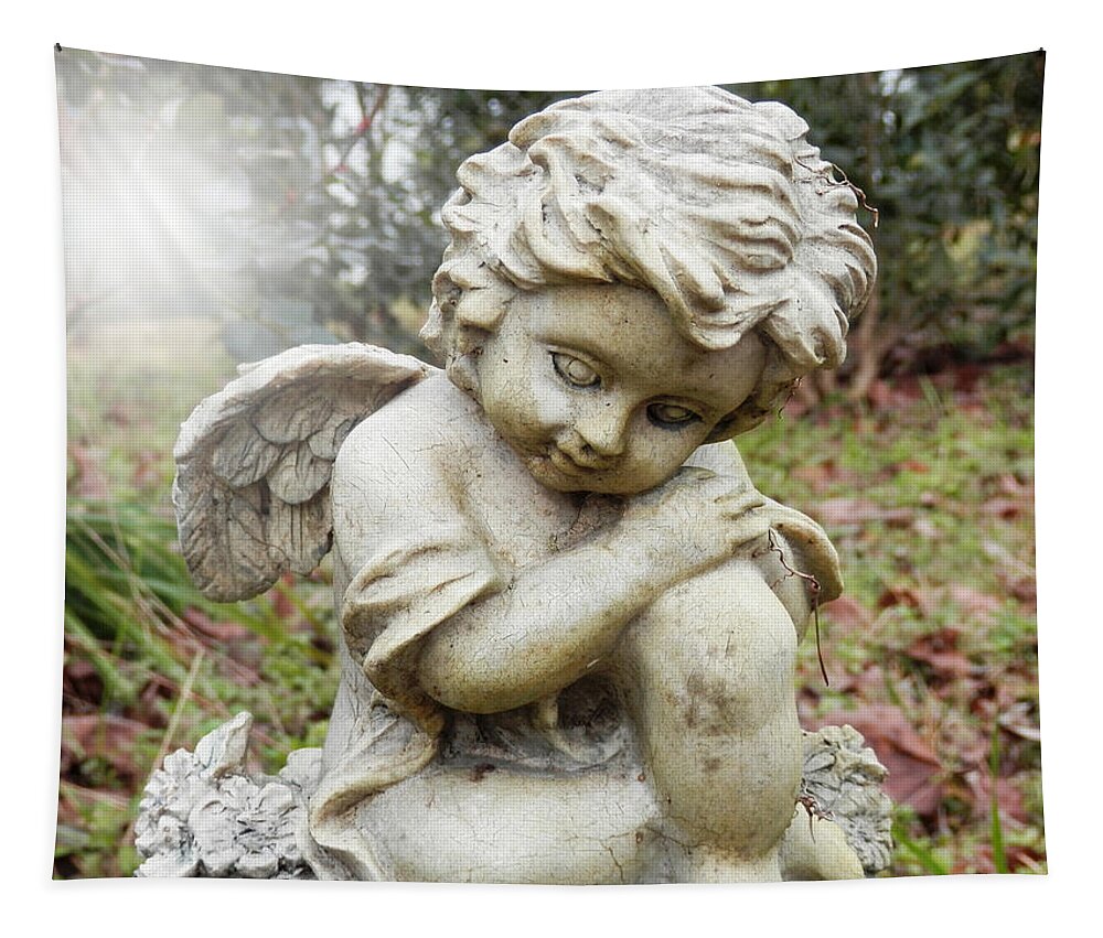 Guardian Tapestry featuring the photograph Spiritual Angel Garden Cherub by Belinda Lee