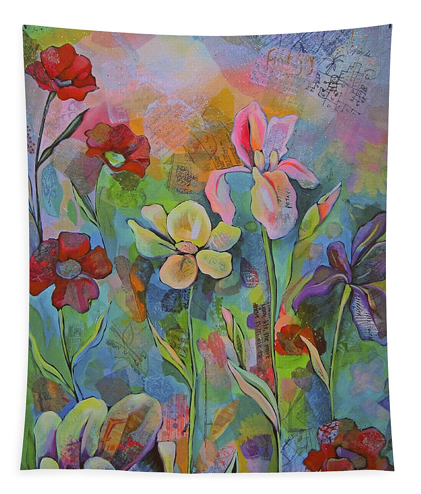 Garden Tapestry featuring the painting Garden of Intention - Triptych Center Panel by Shadia Derbyshire
