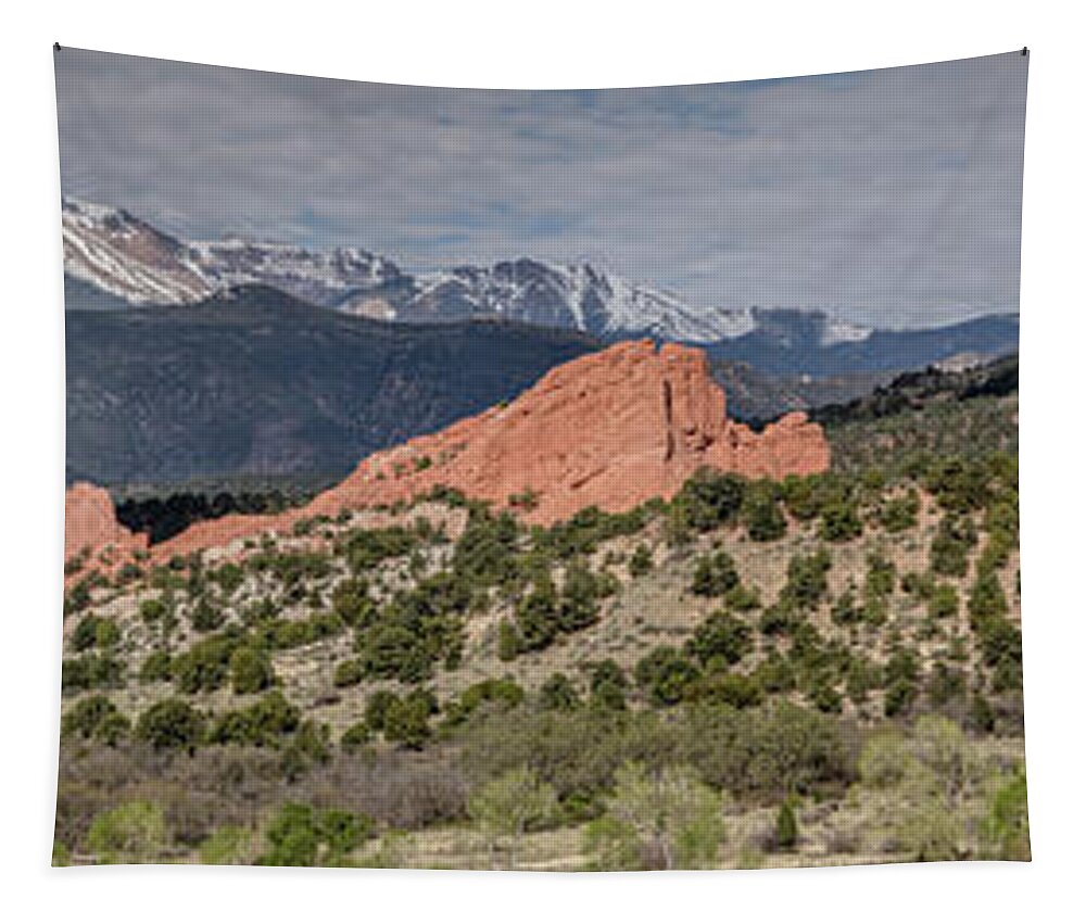 Beautiful Tapestry featuring the photograph Garden of the Gods Panorama with Pike's Peak by Teresa Wilson