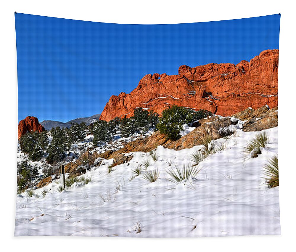 Garden Of The Cogs Tapestry featuring the photograph Garden Of The Gods Red And White by Adam Jewell