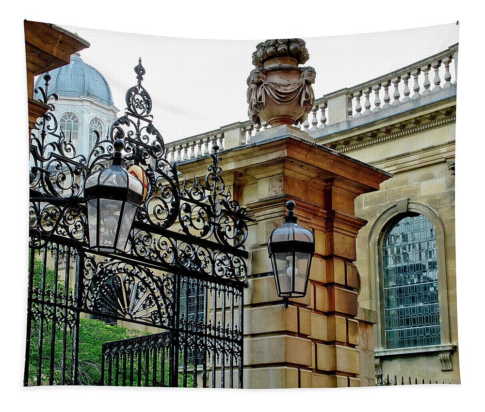 Gate Tapestry featuring the photograph Gate to Clare College. Cambridge. by Elena Perelman