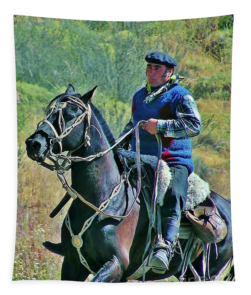 Gaucho Tapestry featuring the photograph Gaucho on Horse by Michele Penner