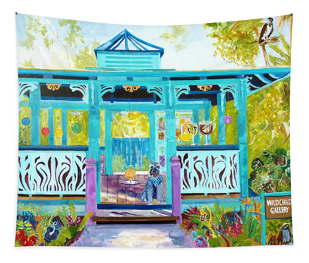 Wild Child Gallery Tapestry featuring the painting Gazebo Greeters at Wild Child by Linda Kegley