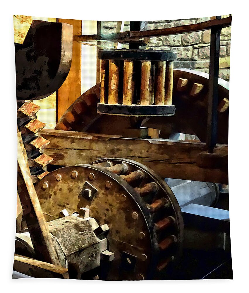 Grist Mill Tapestry featuring the photograph Gears in a Grist Mill by Susan Savad
