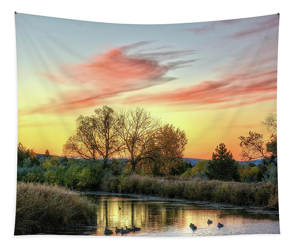 Sunrise Tapestry featuring the photograph Geese by Fiskr Larsen