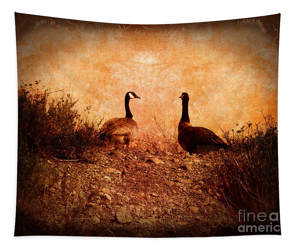 Nature Tapestry featuring the photograph Geese on a Hill by Laura Iverson