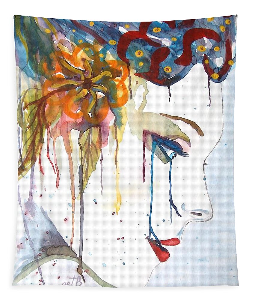 Geisha Face Tapestry featuring the painting Geisha Soul watercolor painting by Georgeta Blanaru