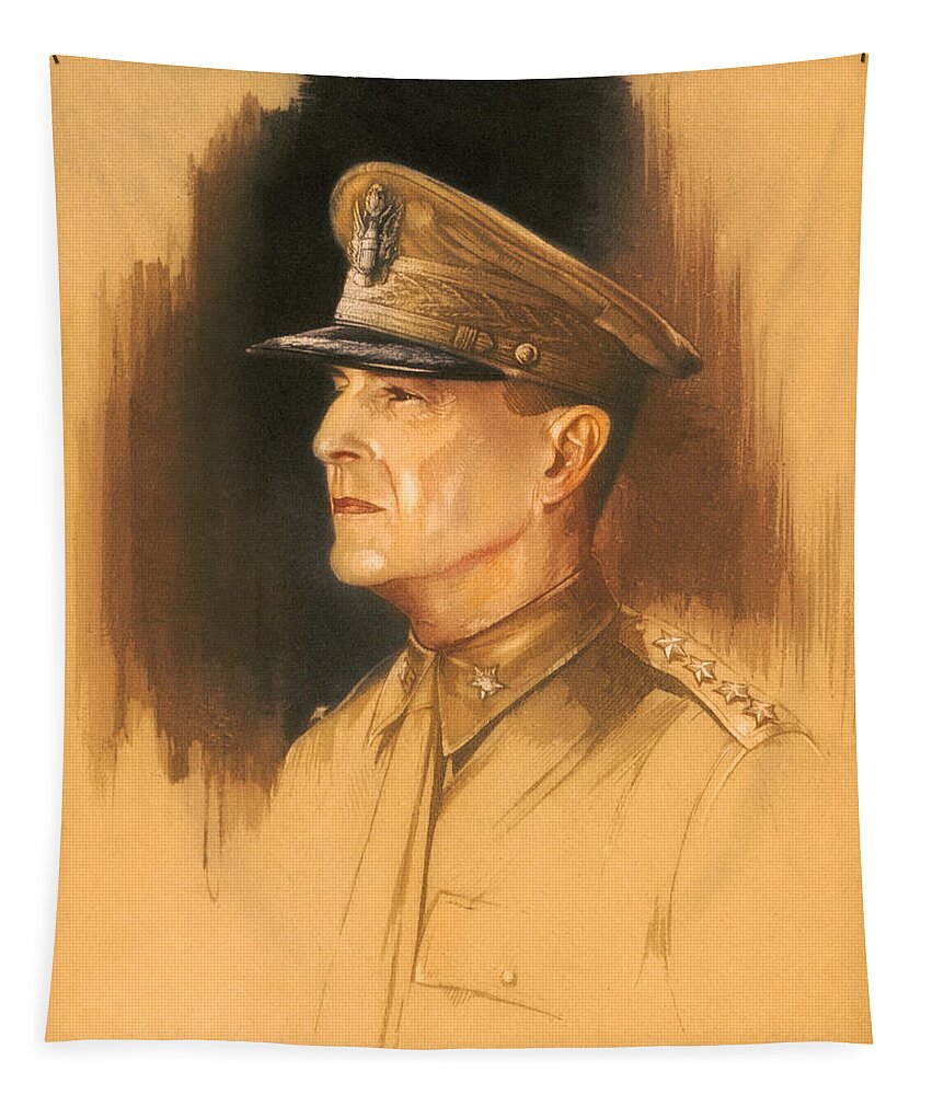Macarthur Tapestry featuring the mixed media General Douglas MacArthur Sketch by War Is Hell Store