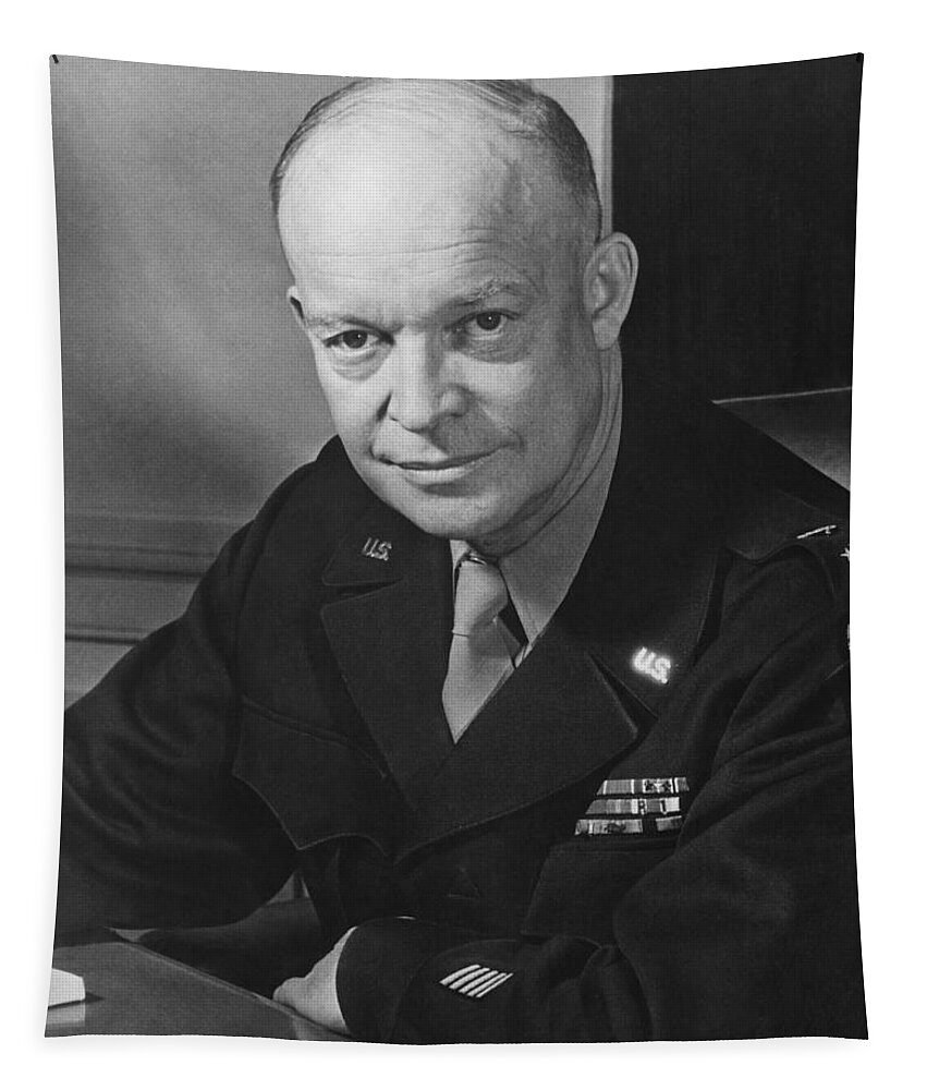 Dwight Eisenhower Tapestry featuring the photograph General Dwight Eisenhower by War Is Hell Store
