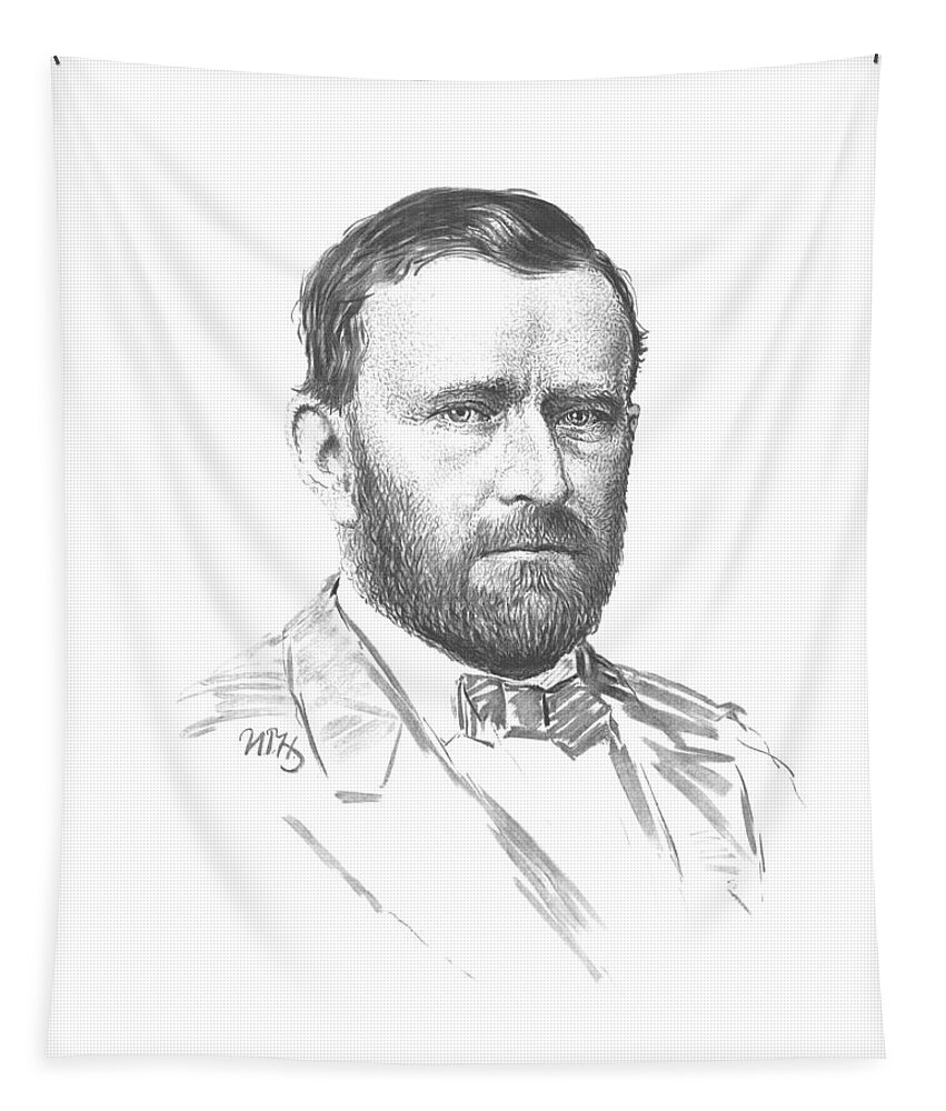 Ulysses S Grant Tapestry featuring the mixed media General Ulysses Grant Sketch by War Is Hell Store