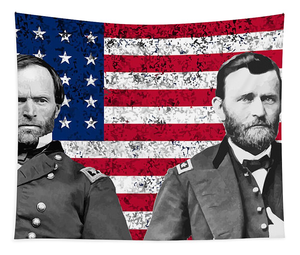 Civil War Tapestry featuring the painting Generals Sherman and Grant by War Is Hell Store