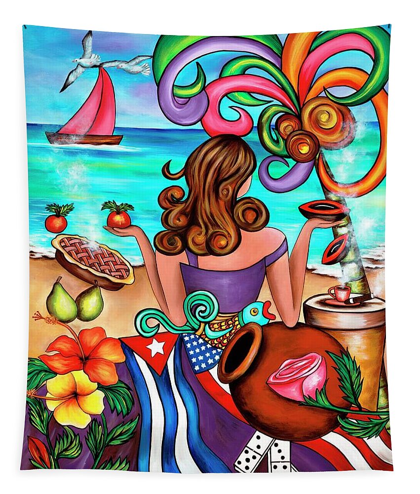 Cuba Tapestry featuring the painting Generation Spanglish by Annie Maxwell