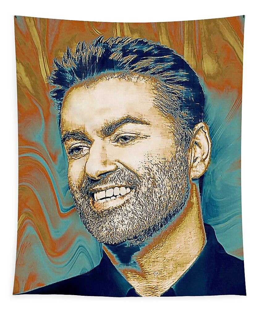 Pop Singer Tapestry featuring the painting George Michael - Tribute by Ian Gledhill