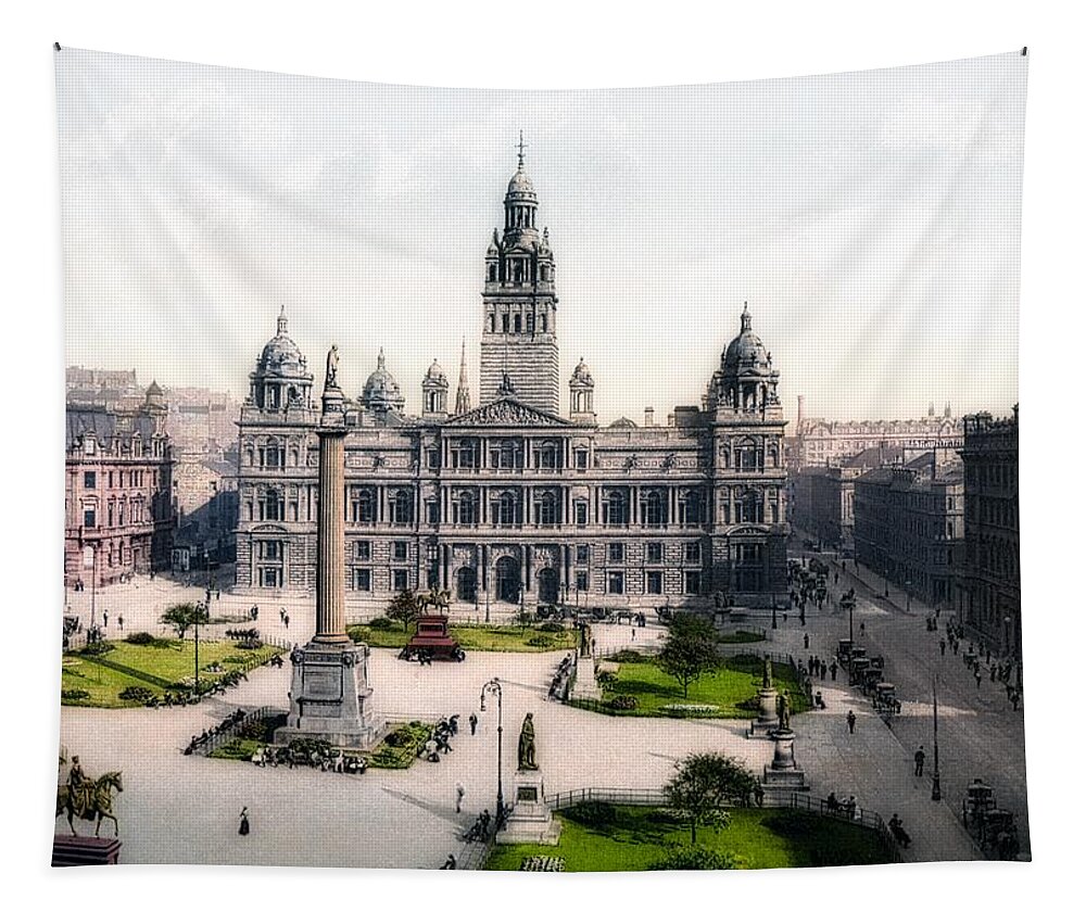 Old Photos Tapestry featuring the photograph George Square - Glasgow, Scotland Circa 1890 by Mountain Dreams