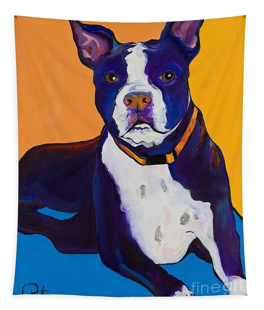 Boston Terrier Tapestry featuring the painting Georgie by Pat Saunders-White
