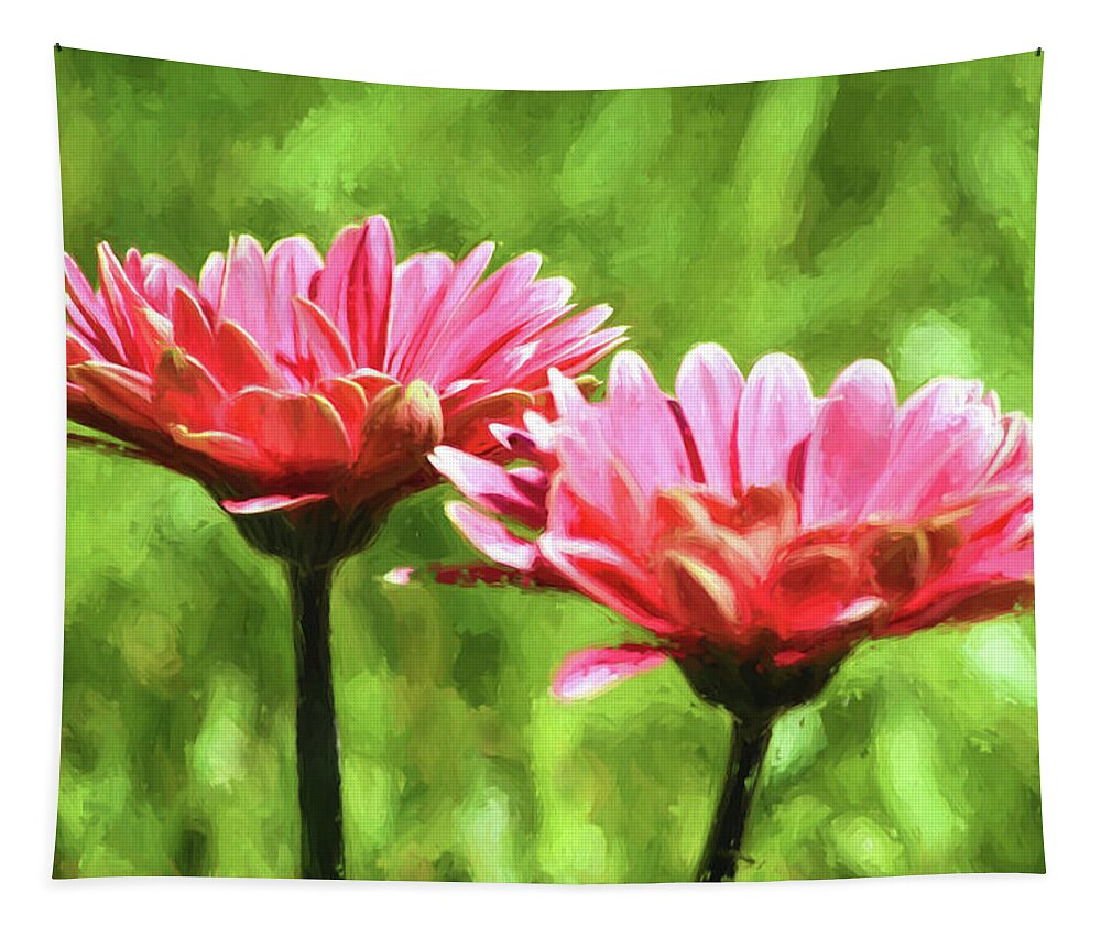 Gerbera Daisies Tapestry featuring the mixed media Gerbera Daisies To Brighten Your Day by Sandi OReilly