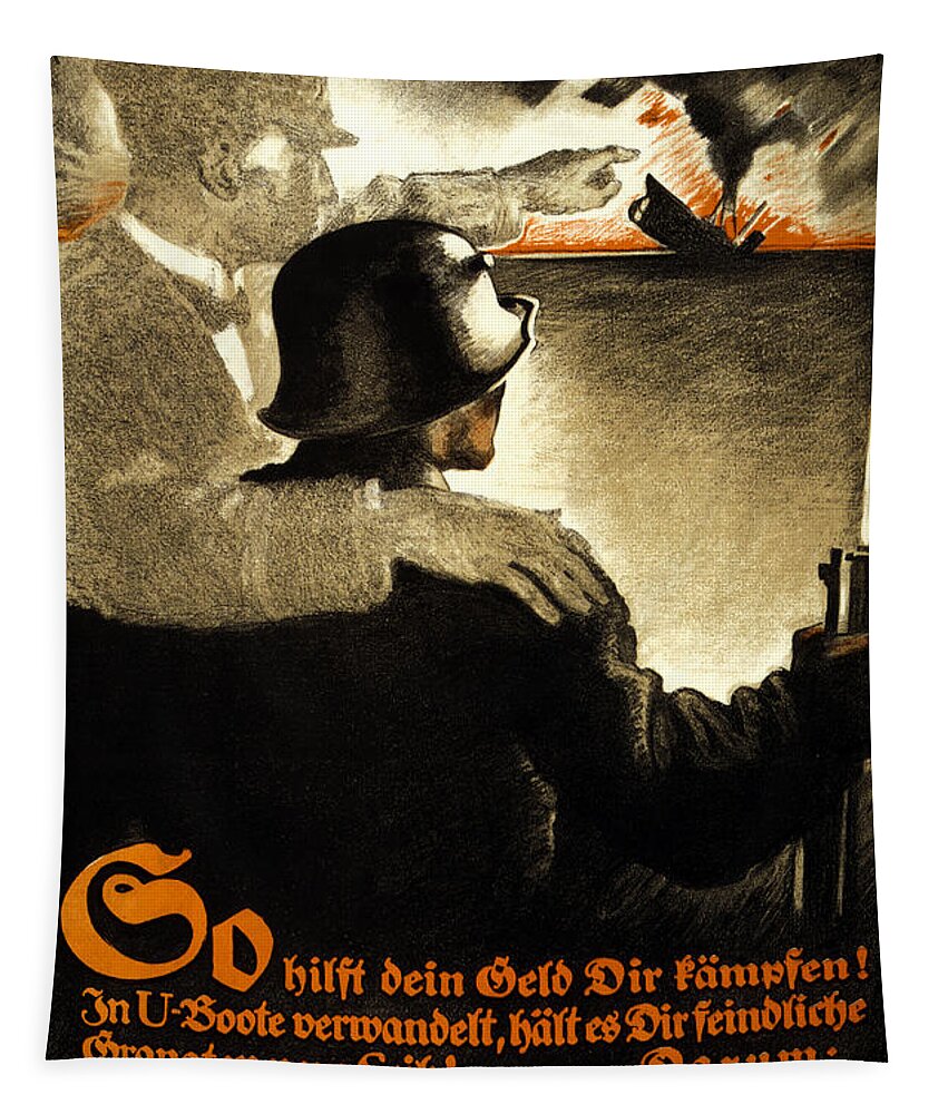 German Ww2 Propaganda Art Tapestry featuring the painting German WW2 propaganda art by Vintage Collectables