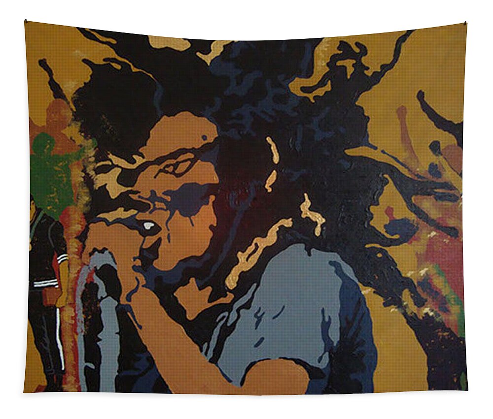 Bob Marley Tapestry featuring the painting Get Up Stand Up by Rachel Natalie Rawlins
