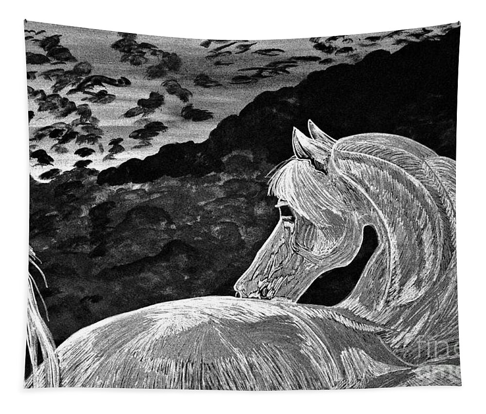 Print Tapestry featuring the digital art Ghost Horse in Black and white by Barbara Donovan