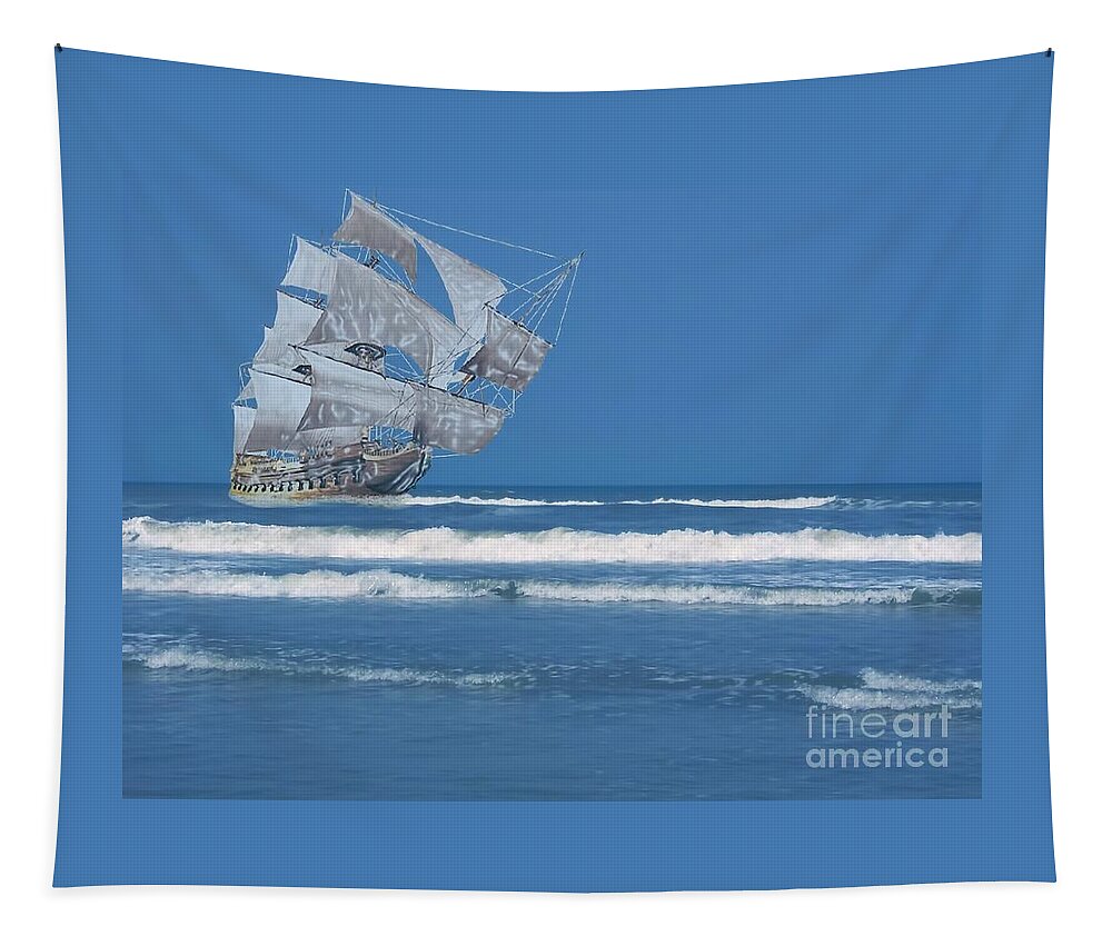Ghost Tapestry featuring the digital art Ghost Ship On The Treasure Coast by D Hackett