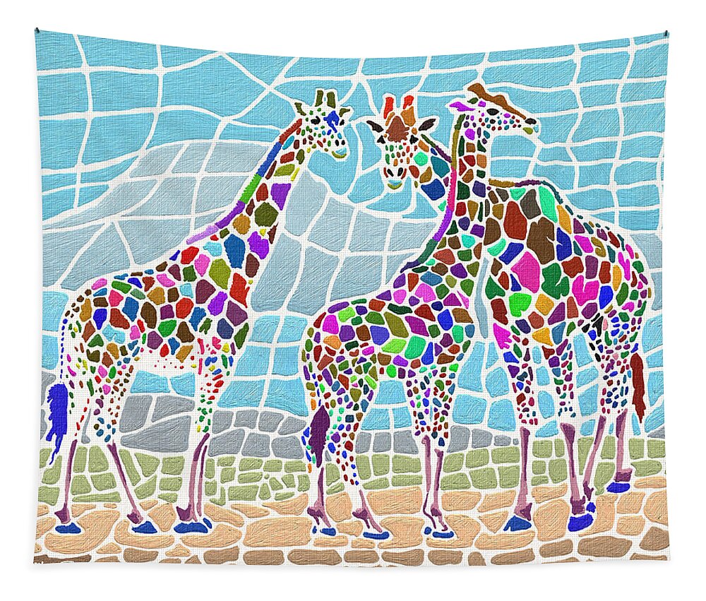 Giraffe Tapestry featuring the painting Giraffe Maze by Anthony Mwangi