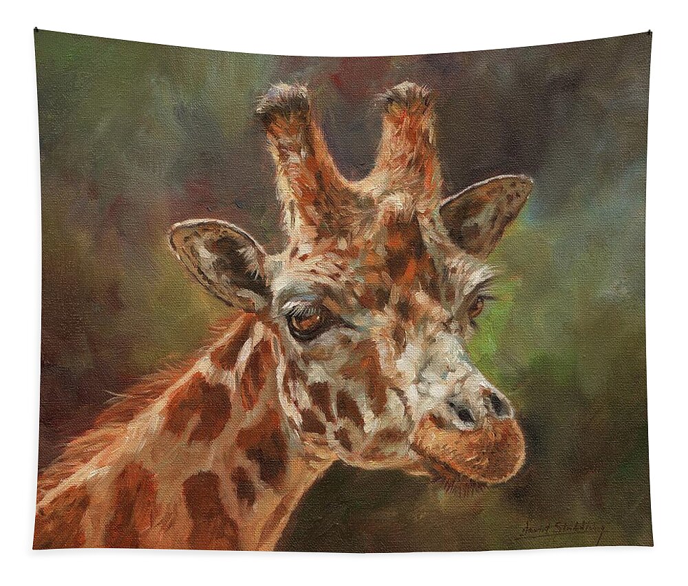 Giraffe Tapestry featuring the painting Giraffe Portrait by David Stribbling