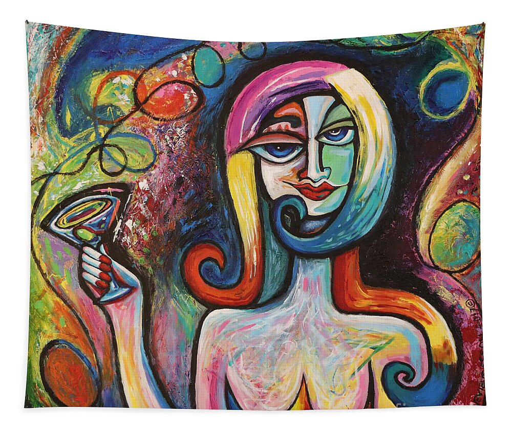 Woman Tapestry featuring the painting Girl With Martini Cocktail Abstract by Genevieve Esson