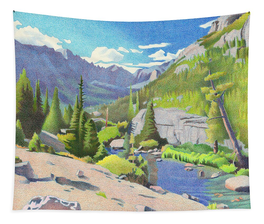 Glacier Tapestry featuring the drawing Glacier Gorge by Dan Miller