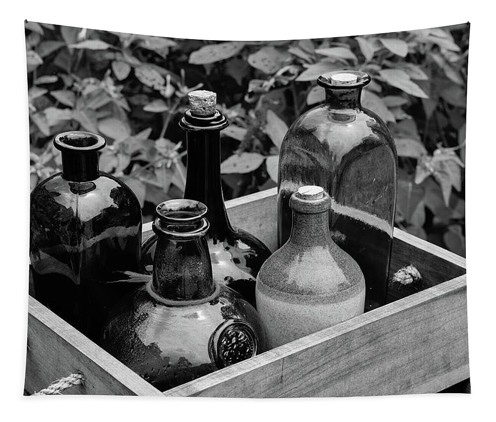 Antique Tapestry featuring the photograph Glass Bottles in the Garden by Nicole Lloyd