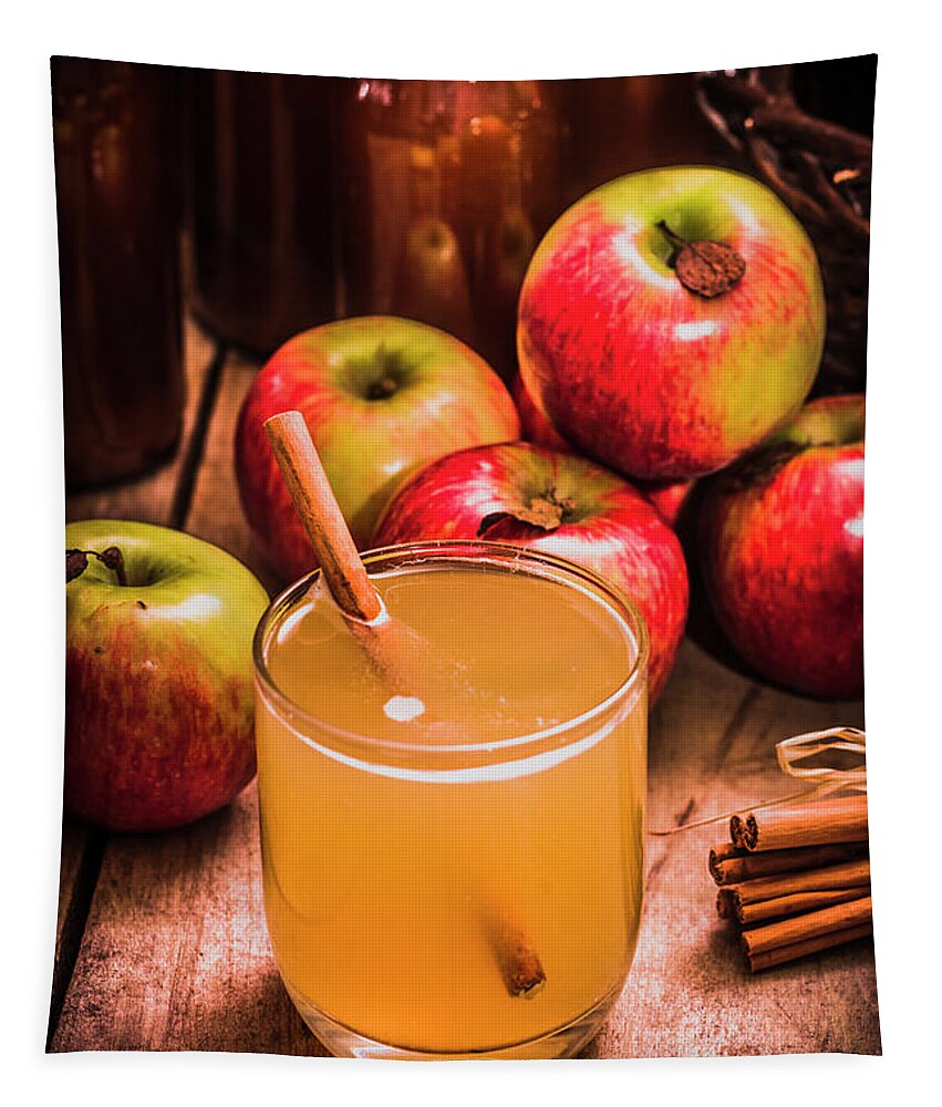 Apple Tapestry featuring the photograph Glass of fresh apple cider by Jorgo Photography