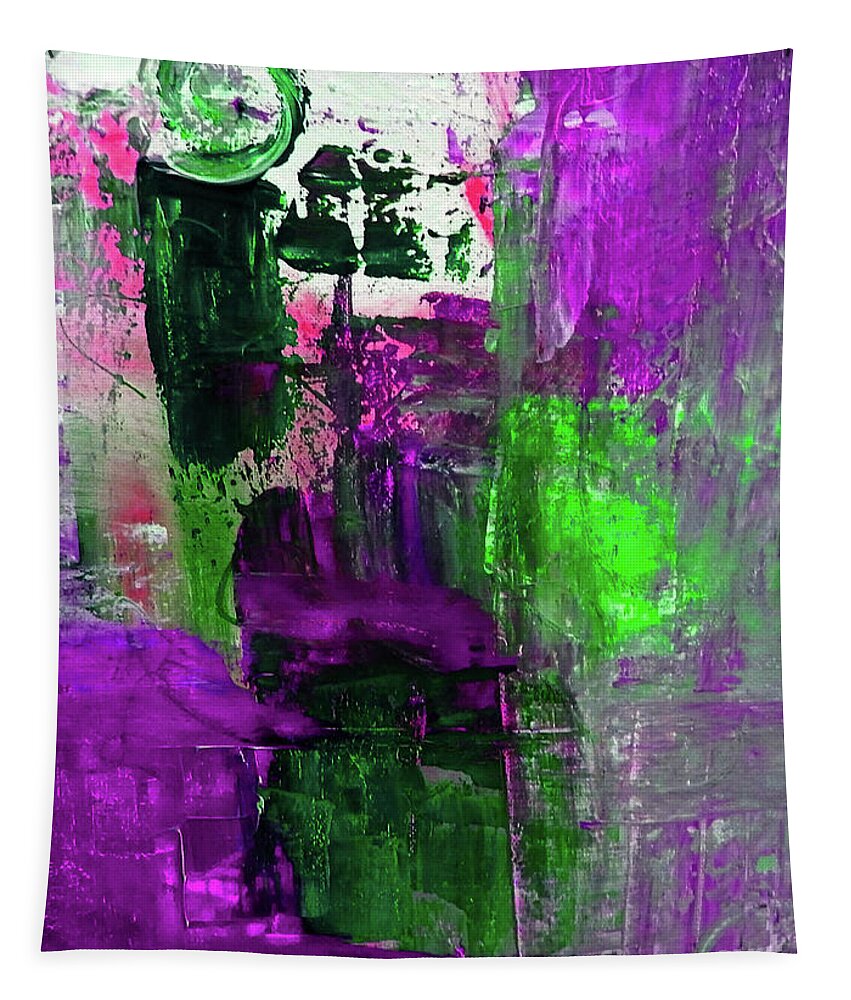 Green Tapestry featuring the painting Glowing Green and Lavendar by Lisa Kaiser