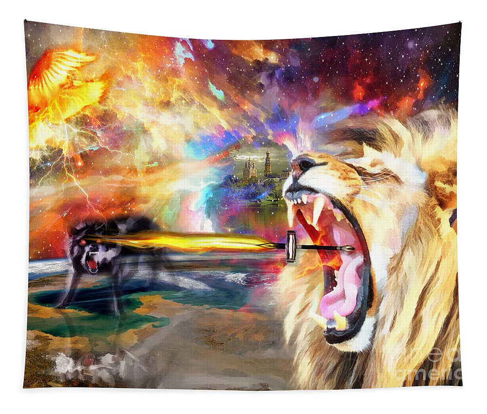 Two Edged Sword Tapestry featuring the digital art God Fights for you by Dolores Develde