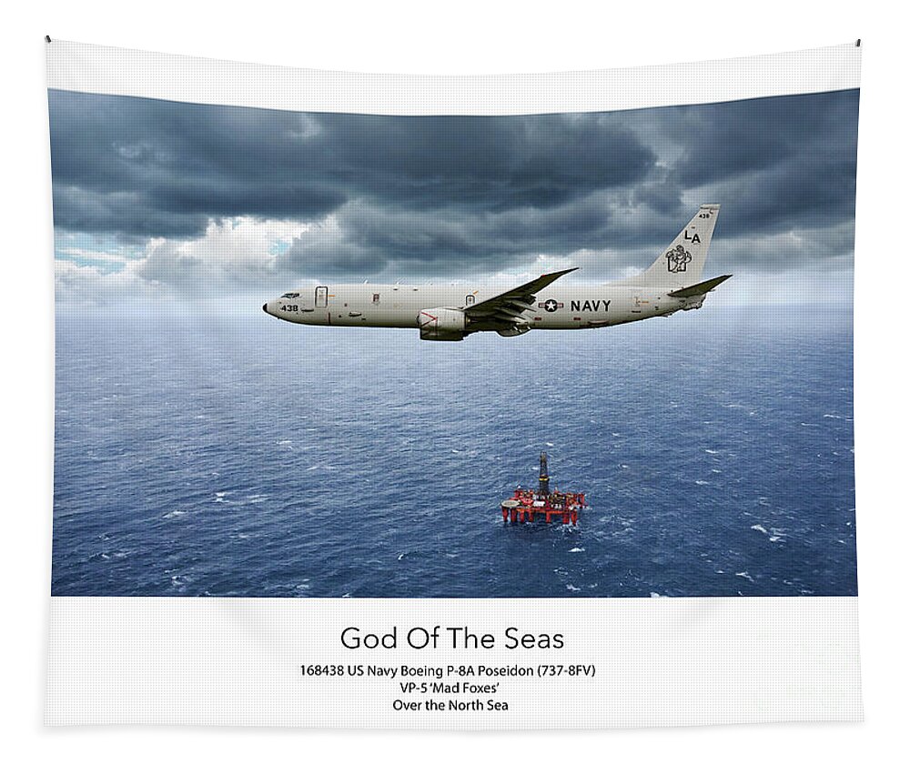 P-8 Poseidon Tapestry featuring the digital art God Of The Seas by Airpower Art