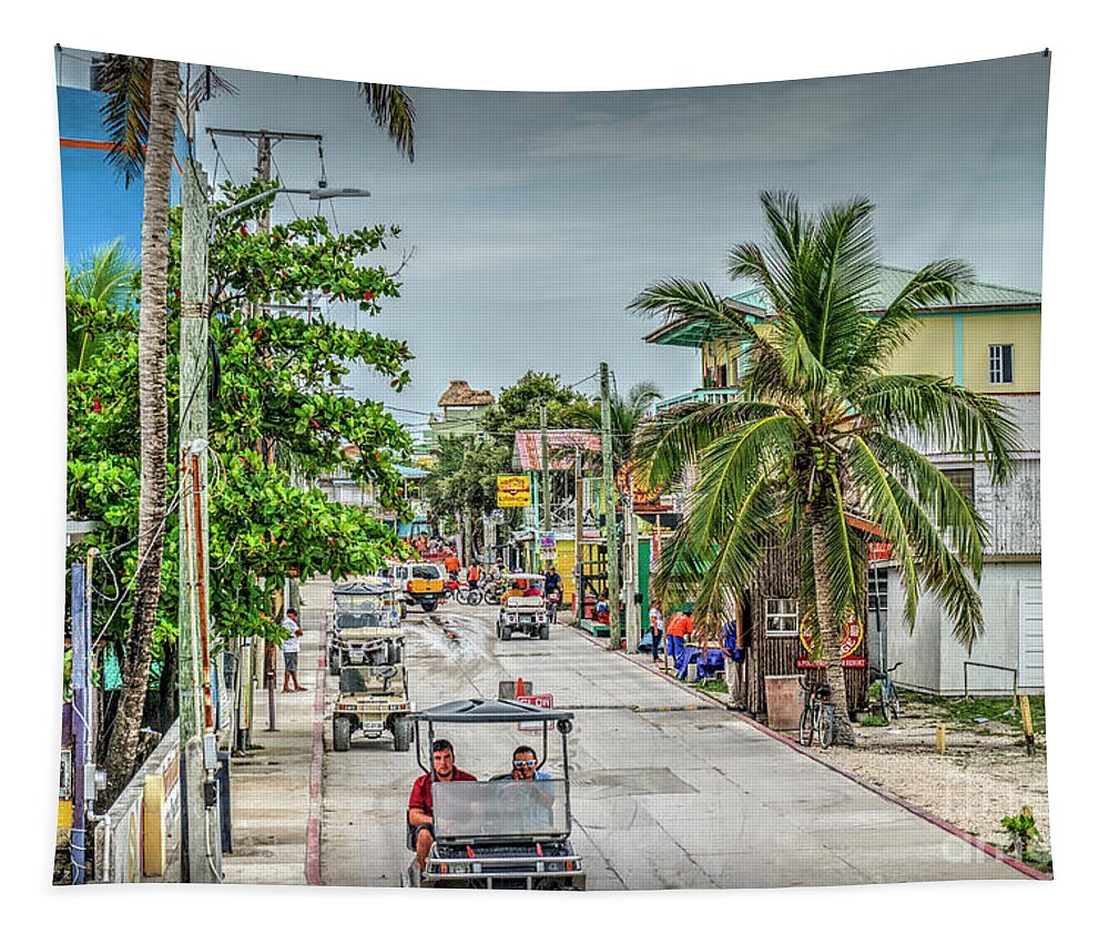 San Pedro Belize Tapestry featuring the photograph Going to the Bridge at the Split by David Zanzinger