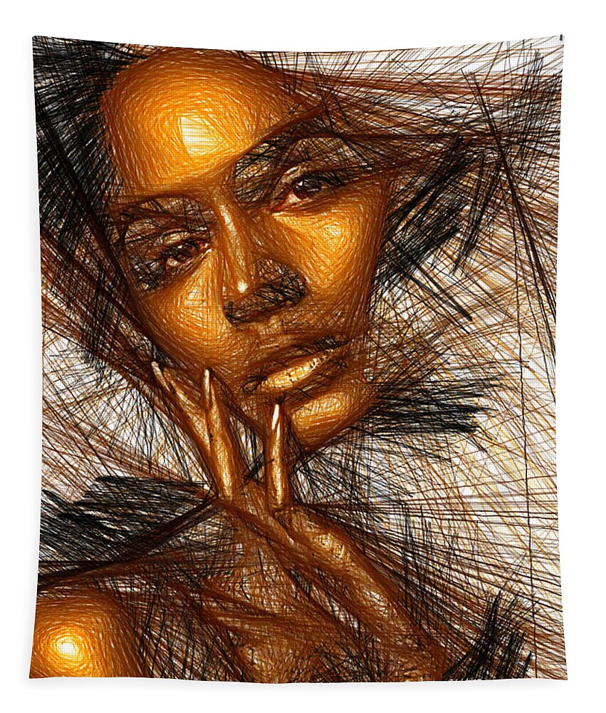 Rafael Salazar Tapestry featuring the digital art Gold Fingers by Rafael Salazar