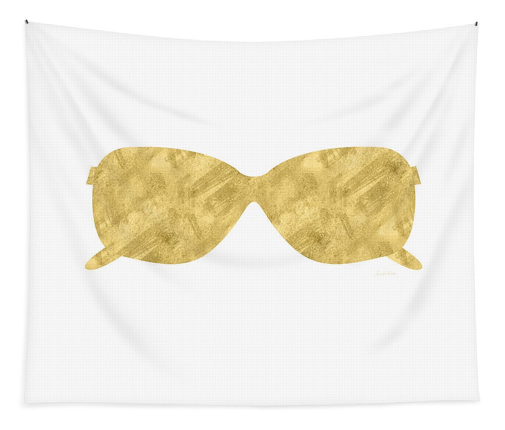 Sunglasses Tapestry featuring the mixed media Gold Shades- Art by Linda Woods by Linda Woods