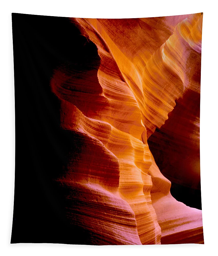 Antelope Canyon Tapestry featuring the pyrography Golden Abyss of Antelope Canyon by Joe Hoover