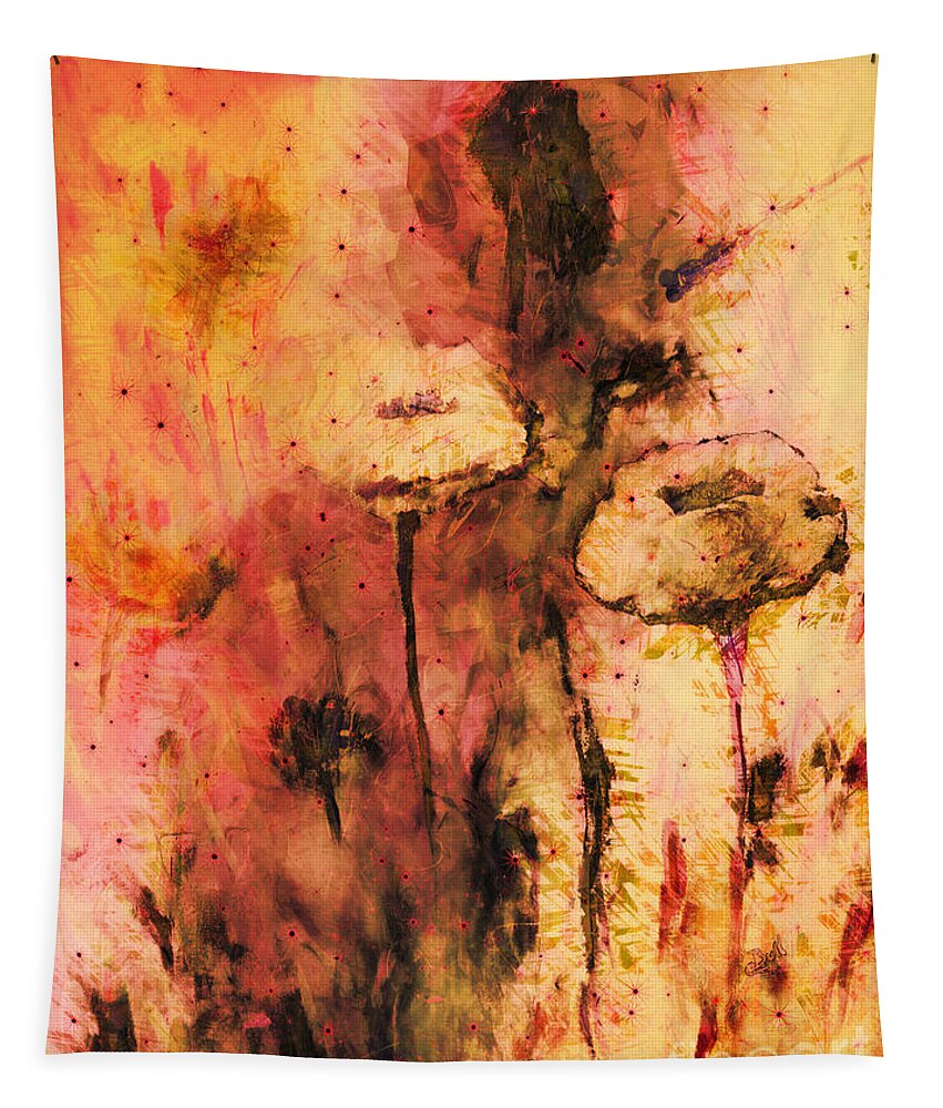 Flowers Tapestry featuring the painting Golden Flowers by Claire Bull