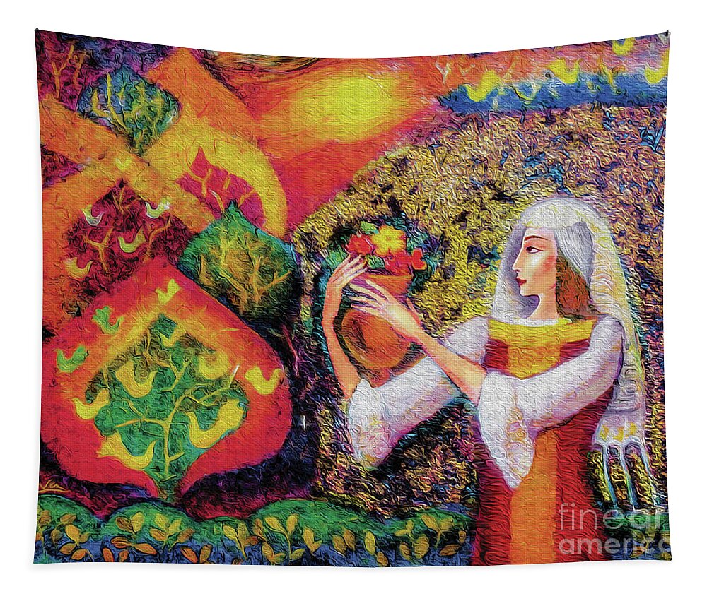 Ethnic Woman Tapestry featuring the painting Golden Forest by Eva Campbell