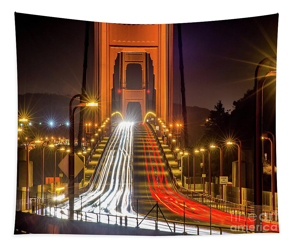 Golden Gate Traffic Tapestry featuring the photograph Golden Gate Traffic by Michael Tidwell