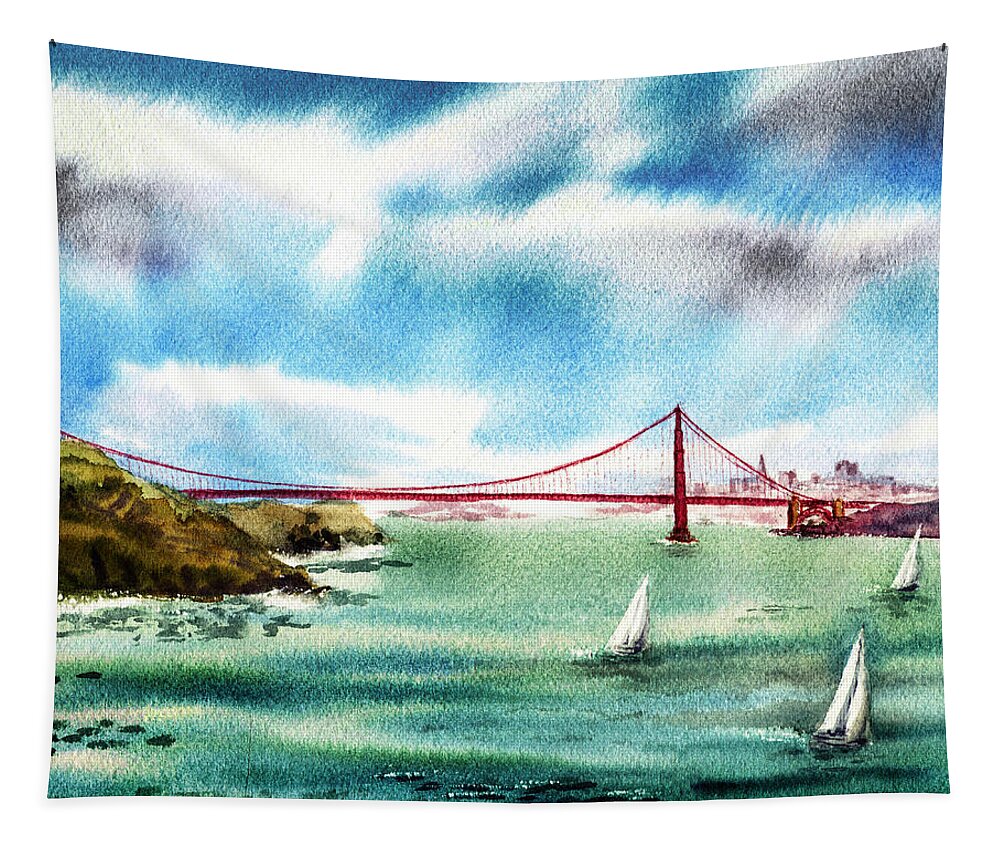Golden Gate Tapestry featuring the painting Golden Gates Of San Francisco by Irina Sztukowski
