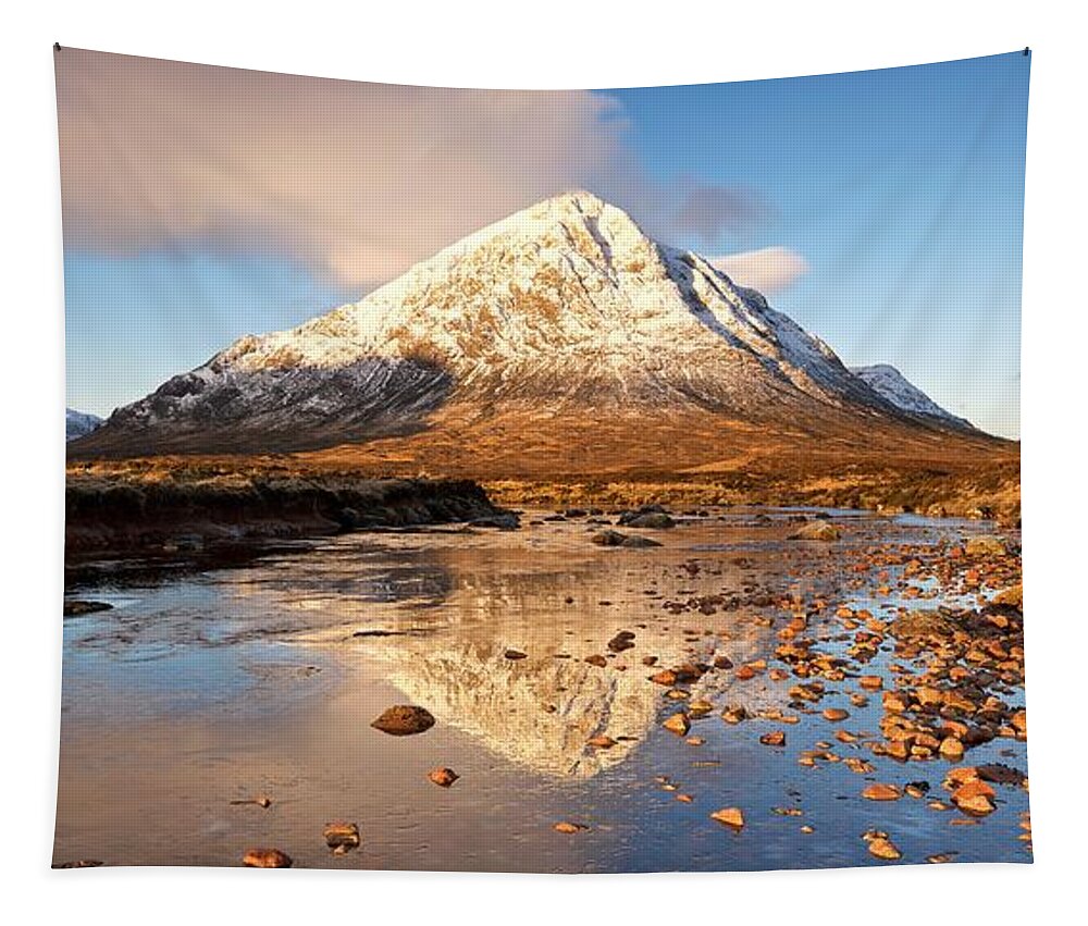 Glencoe Tapestry featuring the photograph Golden light in Glencoe by Stephen Taylor